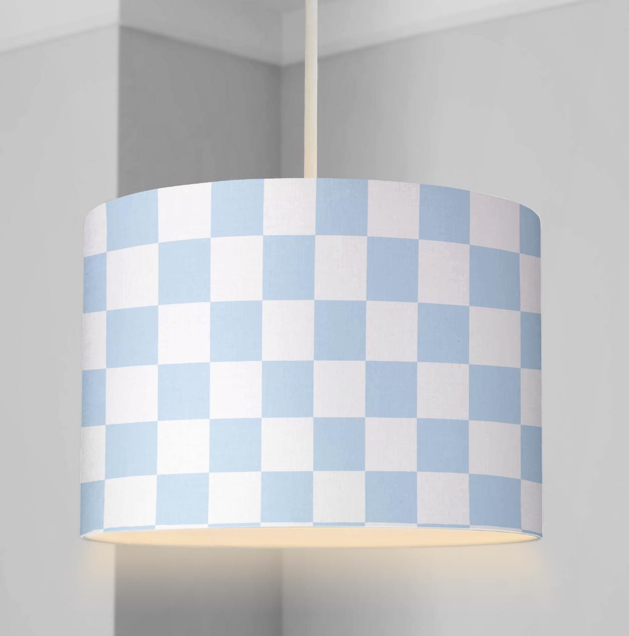 LAMPSHADE - Nursery Ceiling or Table lampshade, Blue and White Checkered Lampshade, Childrens Lampshade, Round Lampshade, kids Lampshade