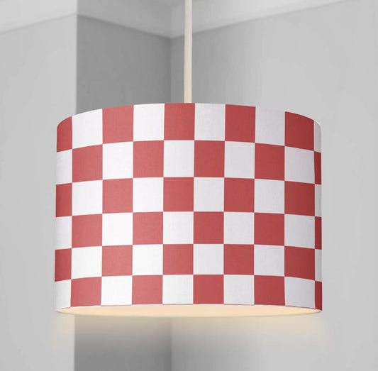 LAMPSHADE - Nursery Ceiling or Table lampshade, Red and White Checkered Lampshade, Childrens Lampshade, Round Lampshade, kids Lampshade