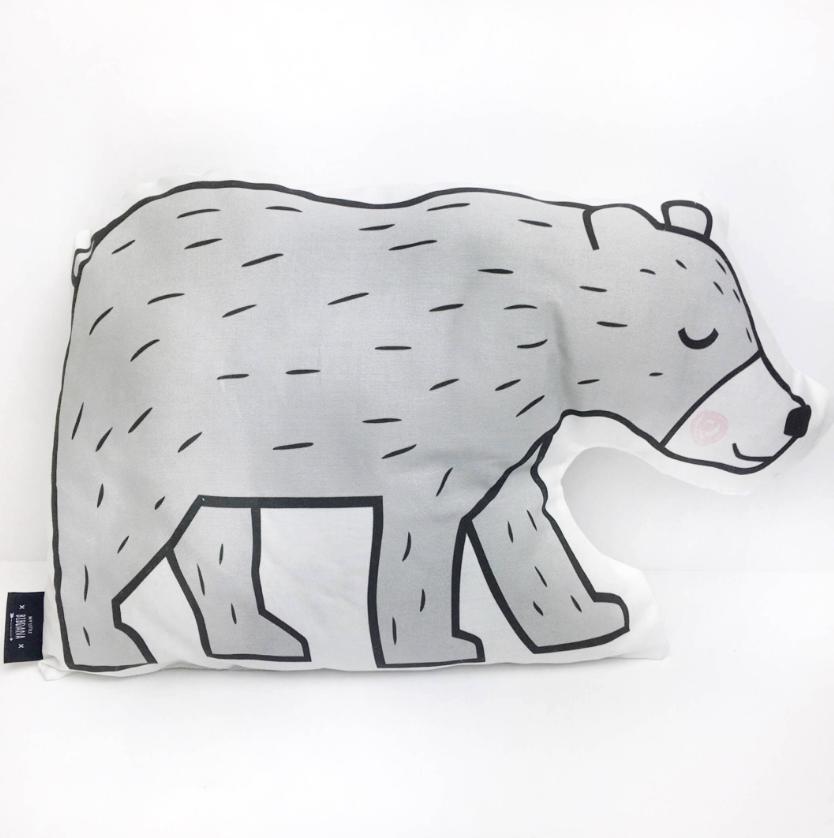 Nursery Cushion, Grey Bear pillow, Plush pillow, Monochrome Pillow, Children's Room Decor, Gift for Kids, Monochrome nursery