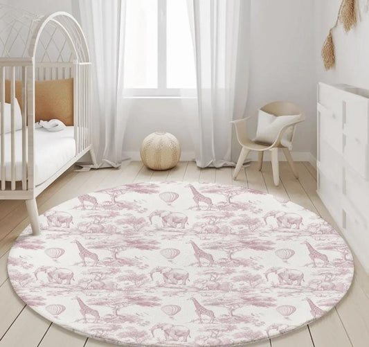 Chinoiserie Toile de Jouy Safari - PINK, Rug, Carpet, kids decor, Children's Room Decor, Kids Rug, Kids Carpet