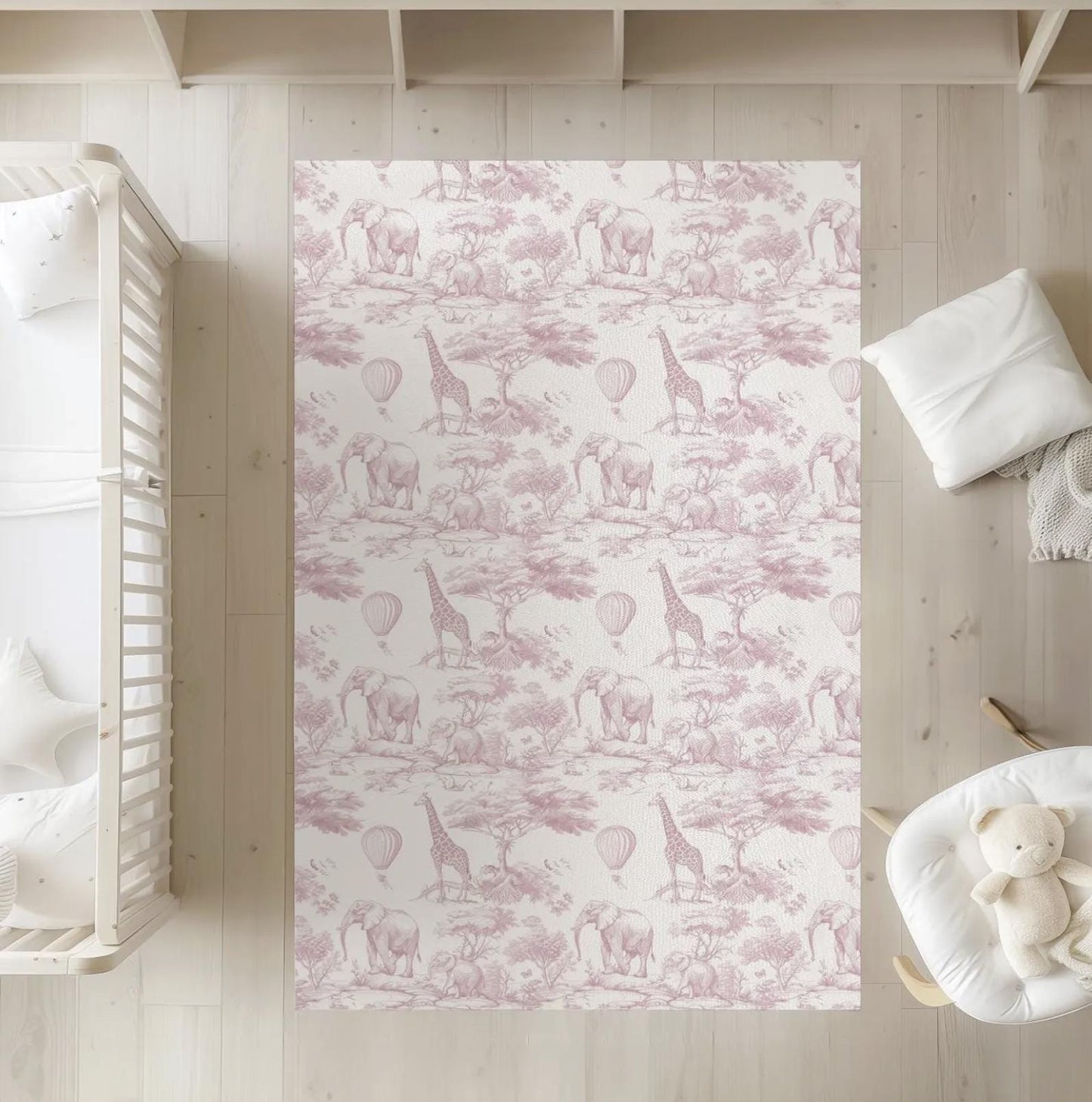 Chinoiserie Toile de Jouy Safari - PINK, Rug, Carpet, kids decor, Children's Room Decor, Kids Rug, Kids Carpet
