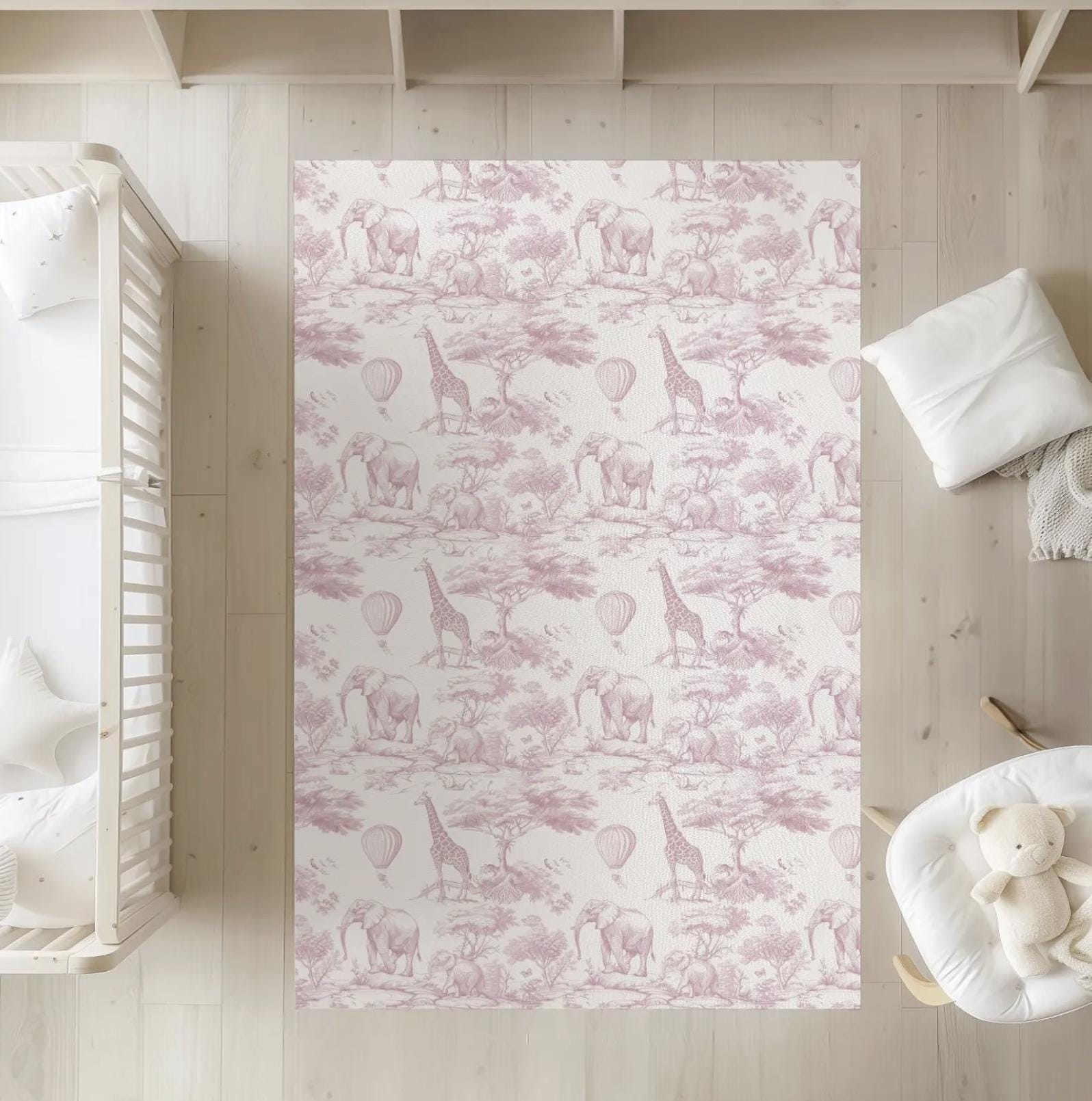 Chinoiserie Toile de Jouy Safari - PINK, Rug, Carpet, kids decor, Children's Room Decor, Kids Rug, Kids Carpet
