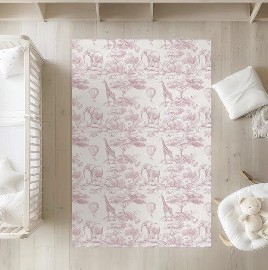 Chinoiserie Toile de Jouy Safari - PINK, Rug, Carpet, kids decor, Children's Room Decor, Kids Rug, Kids Carpet