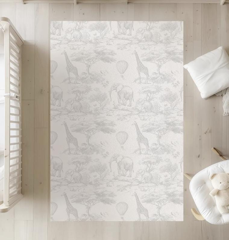 Chinoiserie Toile de Jouy Safari - GREY, Rug, Carpet, kids decor, Children's Room Decor, Kids Rug, Kids Carpet