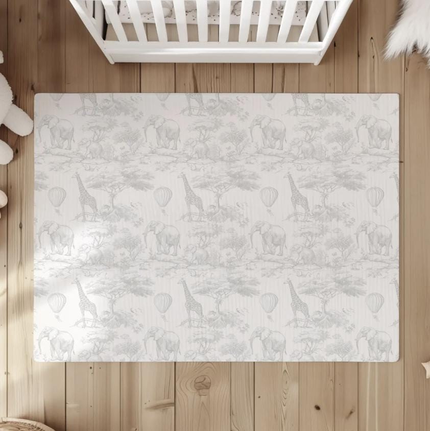 Chinoiserie Toile de Jouy Safari - GREY, Rug, Carpet, kids decor, Children's Room Decor, Kids Rug, Kids Carpet