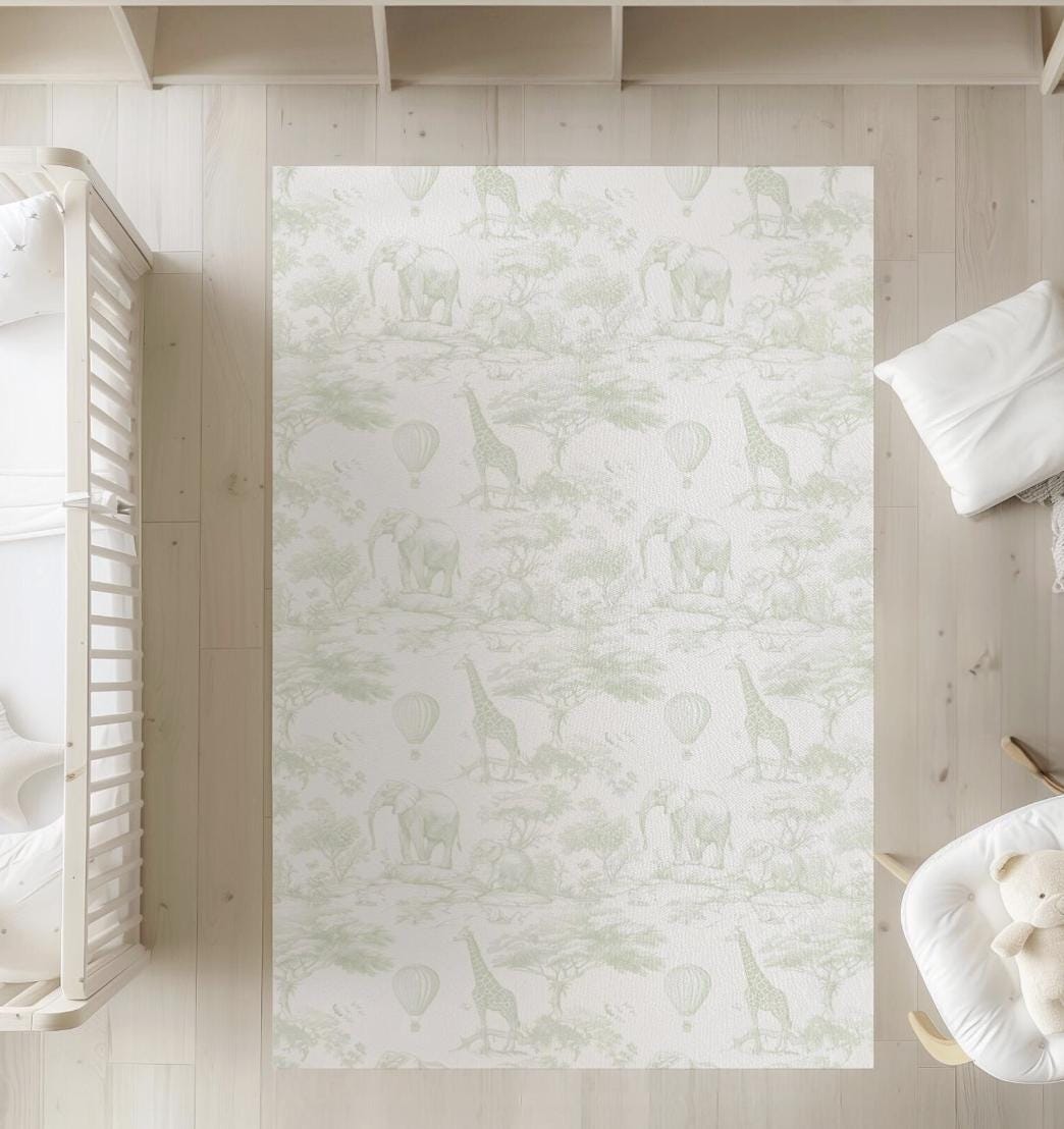 Chinoiserie Toile de Jouy Safari - GREEN, Rug, Carpet, kids decor, Children's Room Decor, Kids Rug, Kids Carpet