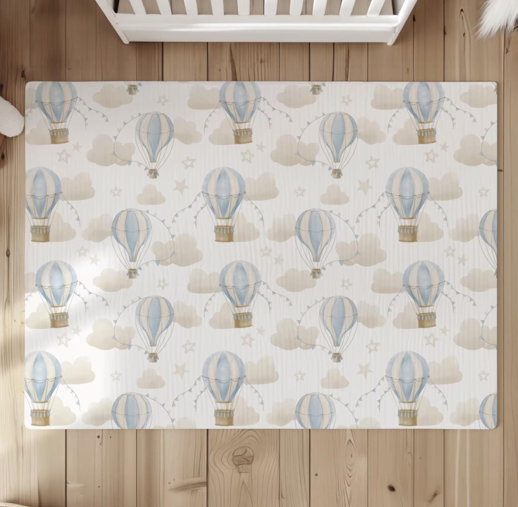 Multiple Hot Air Balloons - Blue, Baby Blue Carpet, kids decor, Children's Room Decor, Kids Rug, Kids Carpet, Hot Air Balloon decor