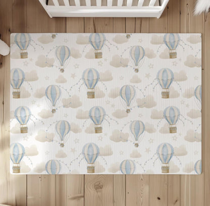 Multiple Hot Air Balloons - Blue, Baby Blue Carpet, kids decor, Children's Room Decor, Kids Rug, Kids Carpet, Hot Air Balloon decor