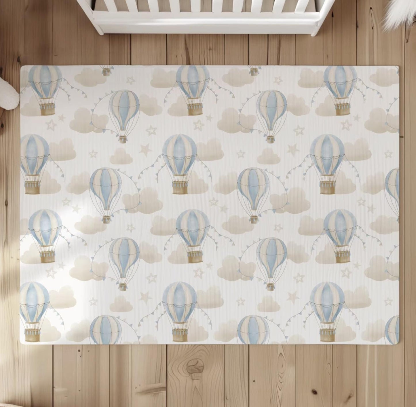Multiple Hot Air Balloons - Blue, Baby Blue Carpet, kids decor, Children's Room Decor, Kids Rug, Kids Carpet, Hot Air Balloon decor