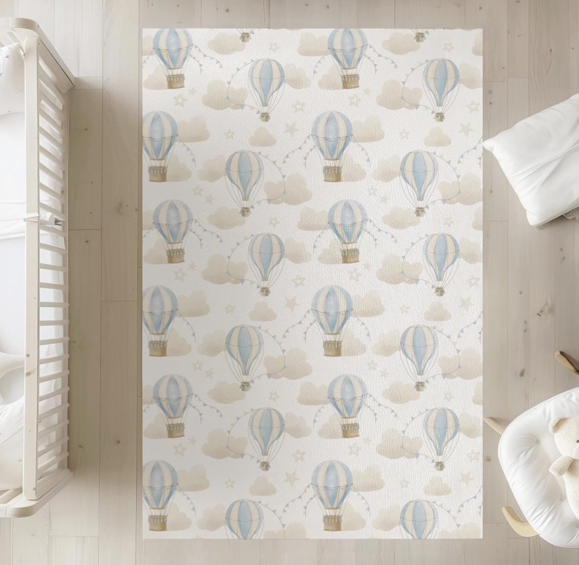 Multiple Hot Air Balloons - Blue, Baby Blue Carpet, kids decor, Children's Room Decor, Kids Rug, Kids Carpet, Hot Air Balloon decor