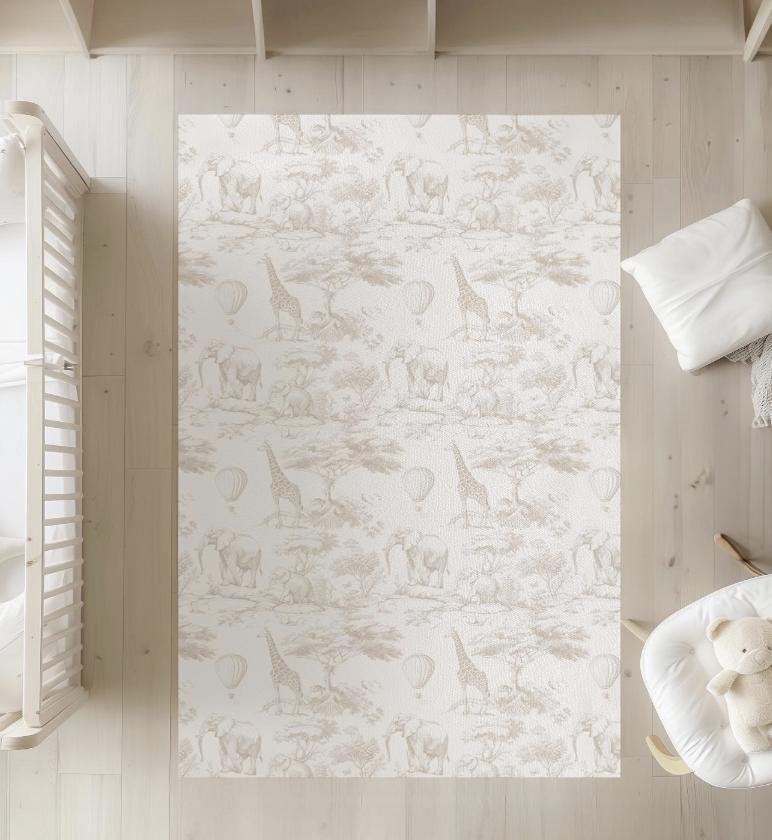 Chinoiserie Toile de Jouy Safari - BEIGE, Rug, Carpet, kids decor, Children's Room Decor, Kids Rug, Kids Carpet