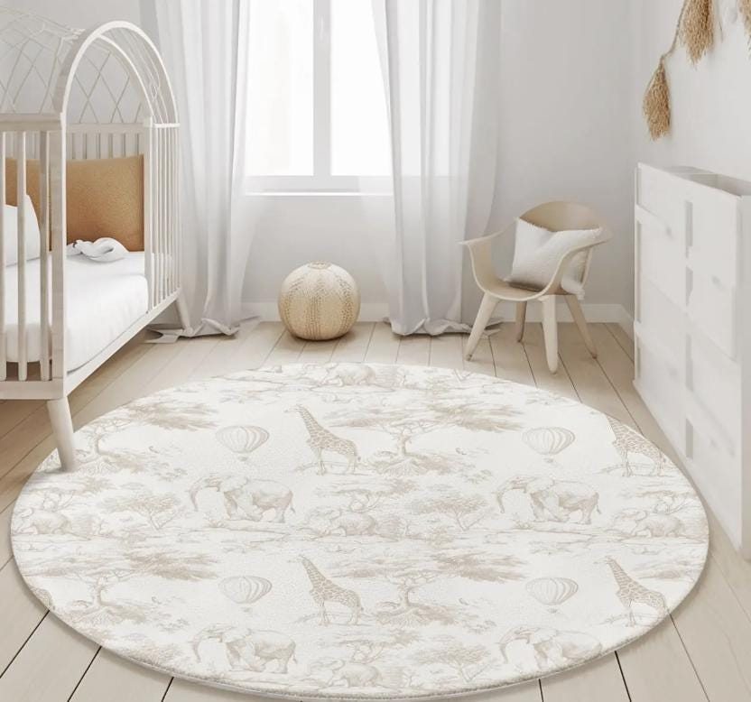 Chinoiserie Toile de Jouy Safari - BEIGE, Rug, Carpet, kids decor, Children's Room Decor, Kids Rug, Kids Carpet