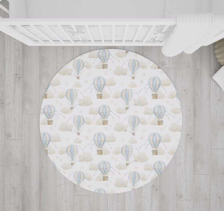 Multiple Hot Air Balloons - Blue, Baby Blue Carpet, kids decor, Children's Room Decor, Kids Rug, Kids Carpet, Hot Air Balloon decor