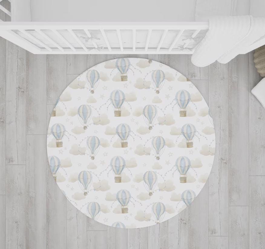 Multiple Hot Air Balloons - Blue, Baby Blue Carpet, kids decor, Children's Room Decor, Kids Rug, Kids Carpet, Hot Air Balloon decor