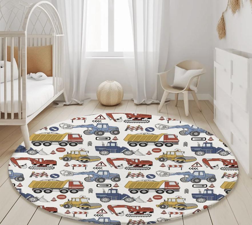 Trucks and Diggers Rug, Round Carpet, kids decor, Children's Room Decor, Kids Round Rug, Kids Carpet, Trucks and Digger decor