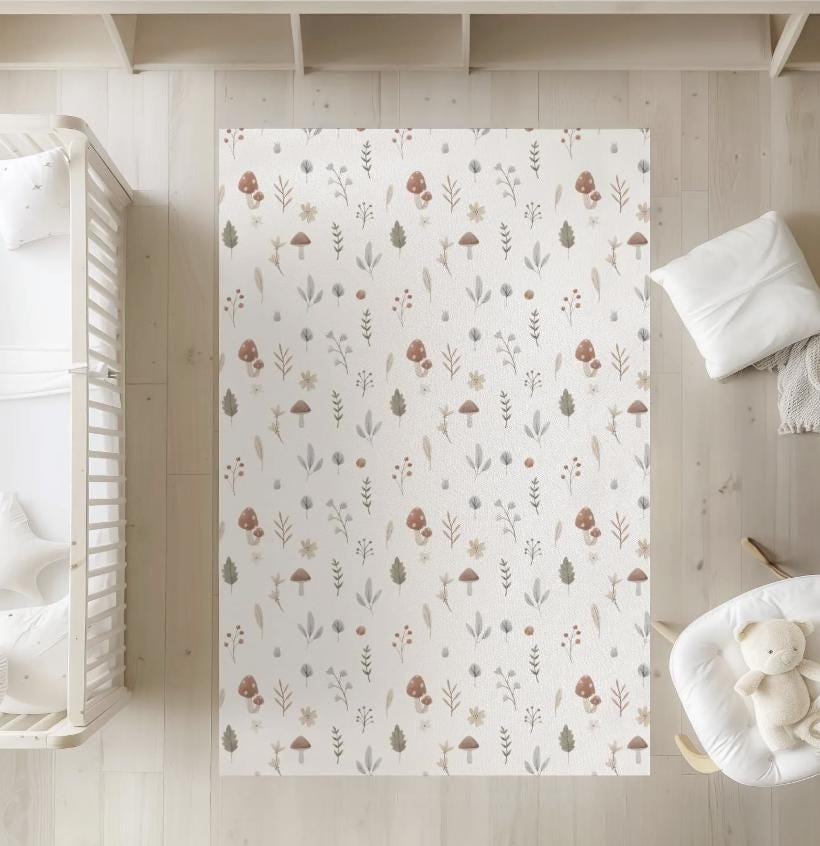 Woodland - Mushroom and Floral Rug, Carpet, kids decor, Children's Room Decor, Kids Rug, Kids Carpet, decor, Woodland decor