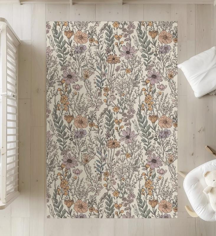 Wild Flower Rug, Carpet, kids decor, Children's Room Decor, Kids Rug, Kids Carpet, Personalised decor, Floral decor