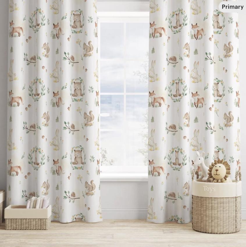 Woodland Bear and animals, Curtains, Blackout or Non Blackout, Eyelet, Pencil Pleat or Rod Pocket, Woodland Curtains, Home Decor