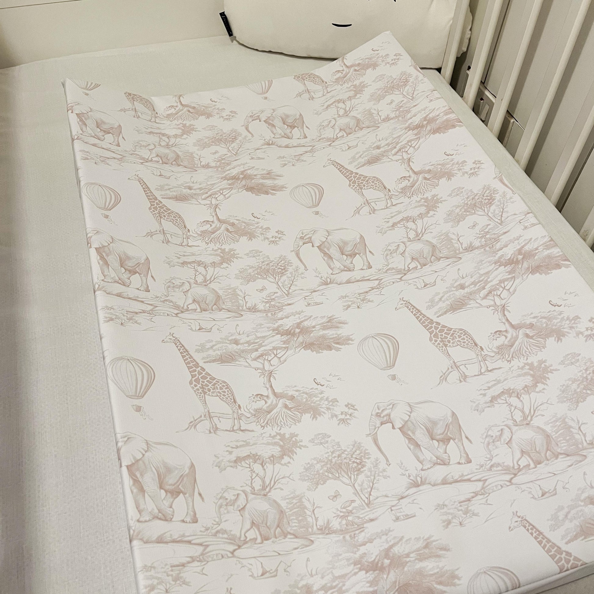 Chinoiserie Toile de Jouy Safari, Beige - Baby Changing Mat