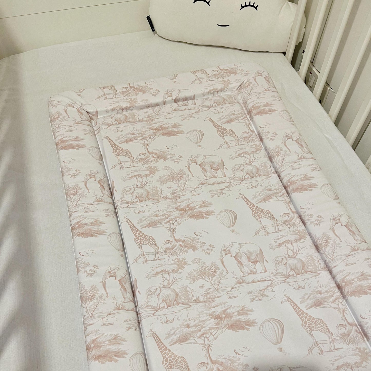 Chinoiserie Toile de Jouy Safari, Beige - Baby Changing Mat