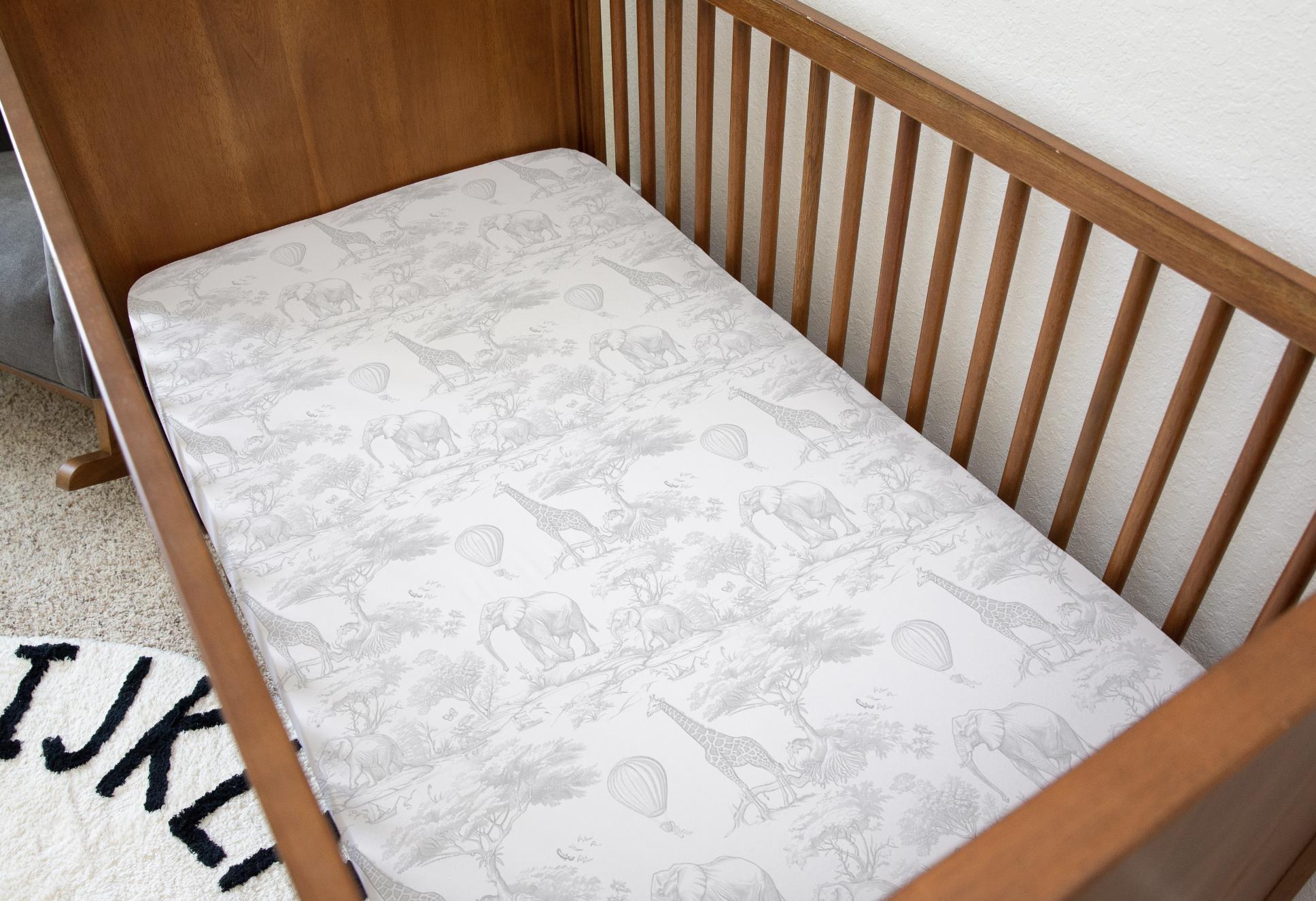 Chinoiserie Toile de Jouy Safari - GREY, Bedding, Duvet Covers, Fitted Sheets, Safari theme with Hot Air Balloon, Kids Bedding