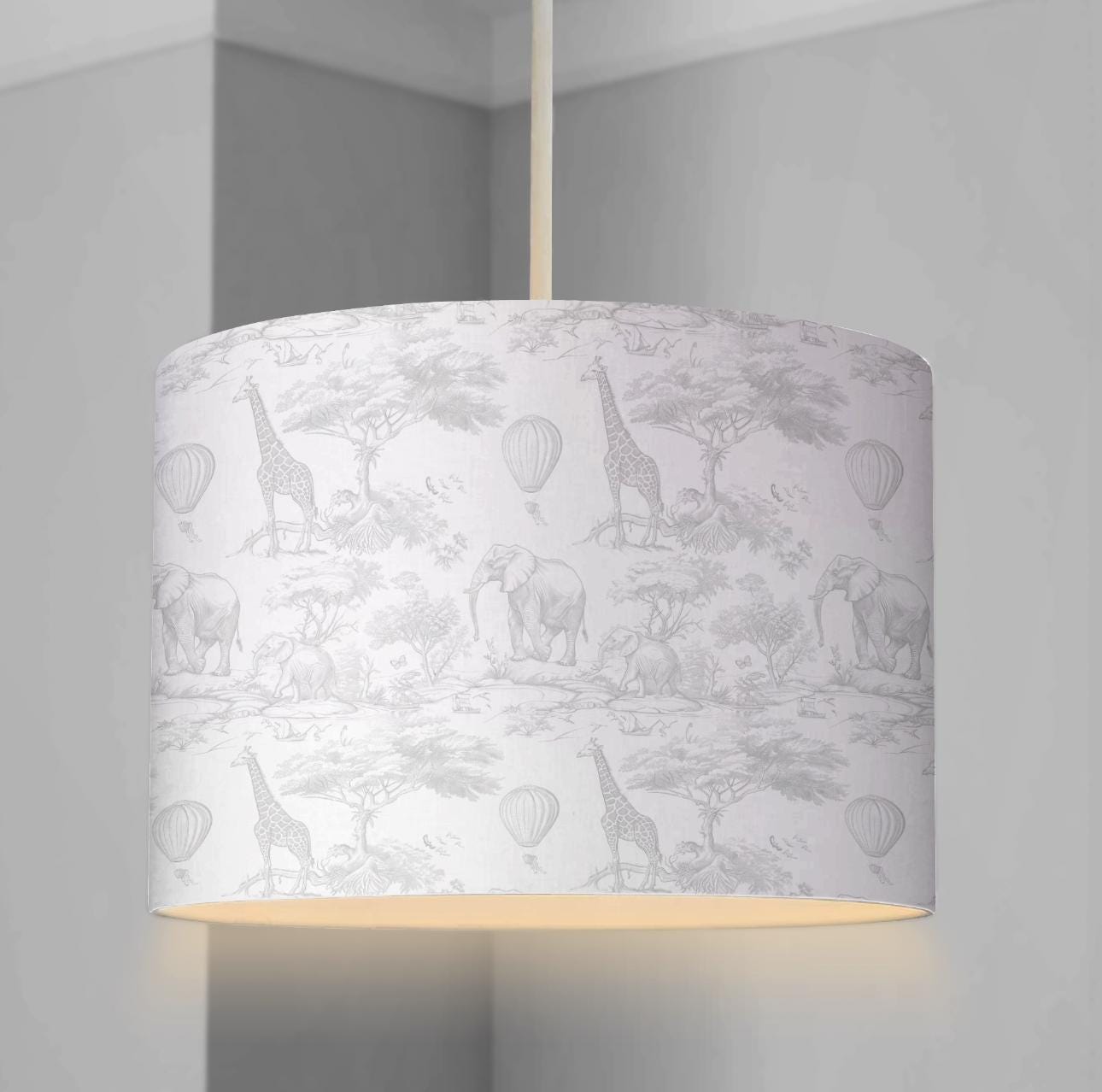 LAMPSHADE - Nursery Chinoiserie Toile de Jouy Safari - GREY, Lampshade or Table lampshade - Childrens Room Lampshade - Round Lampshade