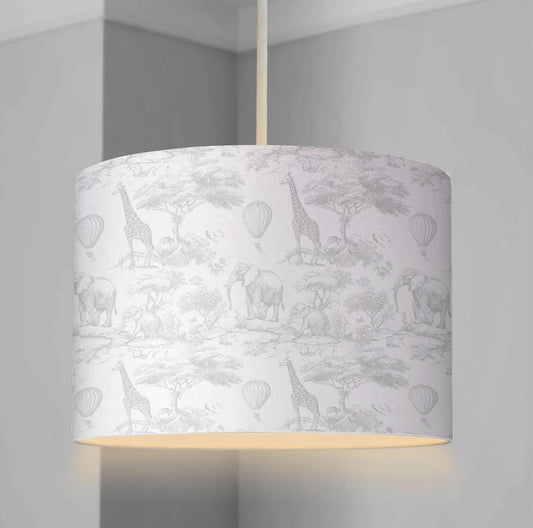 LAMPSHADE - Nursery Chinoiserie Toile de Jouy Safari - GREY, Lampshade or Table lampshade - Childrens Room Lampshade - Round Lampshade