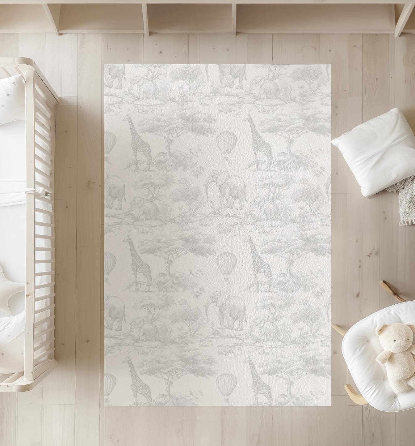 Chinoiserie Toile de Jouy Safari - GREY, Rug, Carpet, kids decor, Children's Room Decor, Kids Rug, Kids Carpet