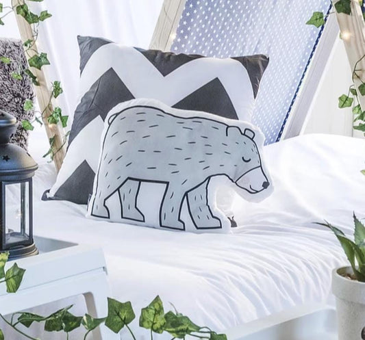 Nursery Cushion, Grey Bear pillow, Plush pillow, Monochrome Pillow, Children's Room Decor, Gift for Kids, Monochrome nursery