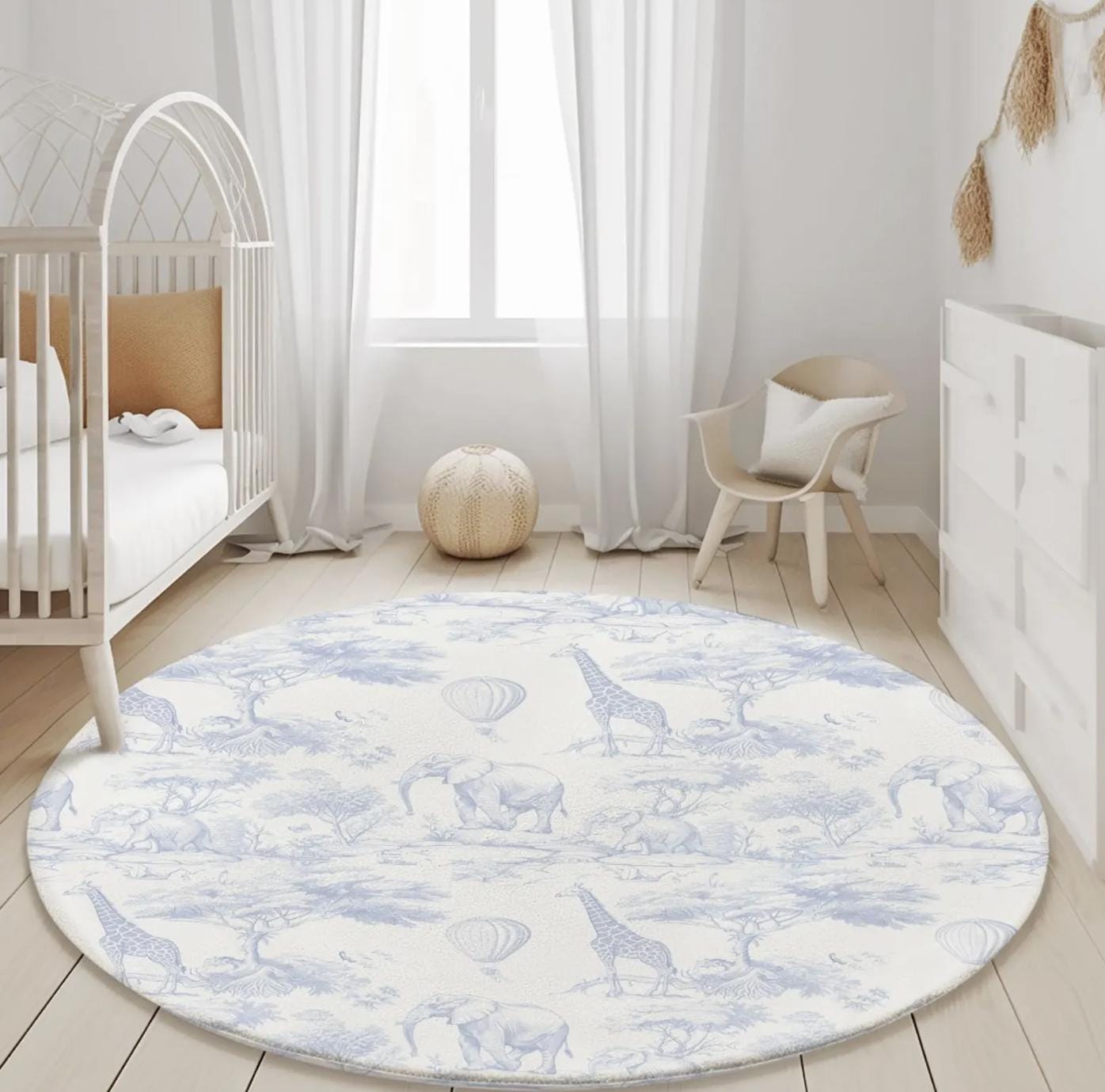 Chinoiserie Toile de Jouy Safari - BLUE, Rug, Carpet, kids decor, Children's Room Decor, Kids Rug, Kids Carpet