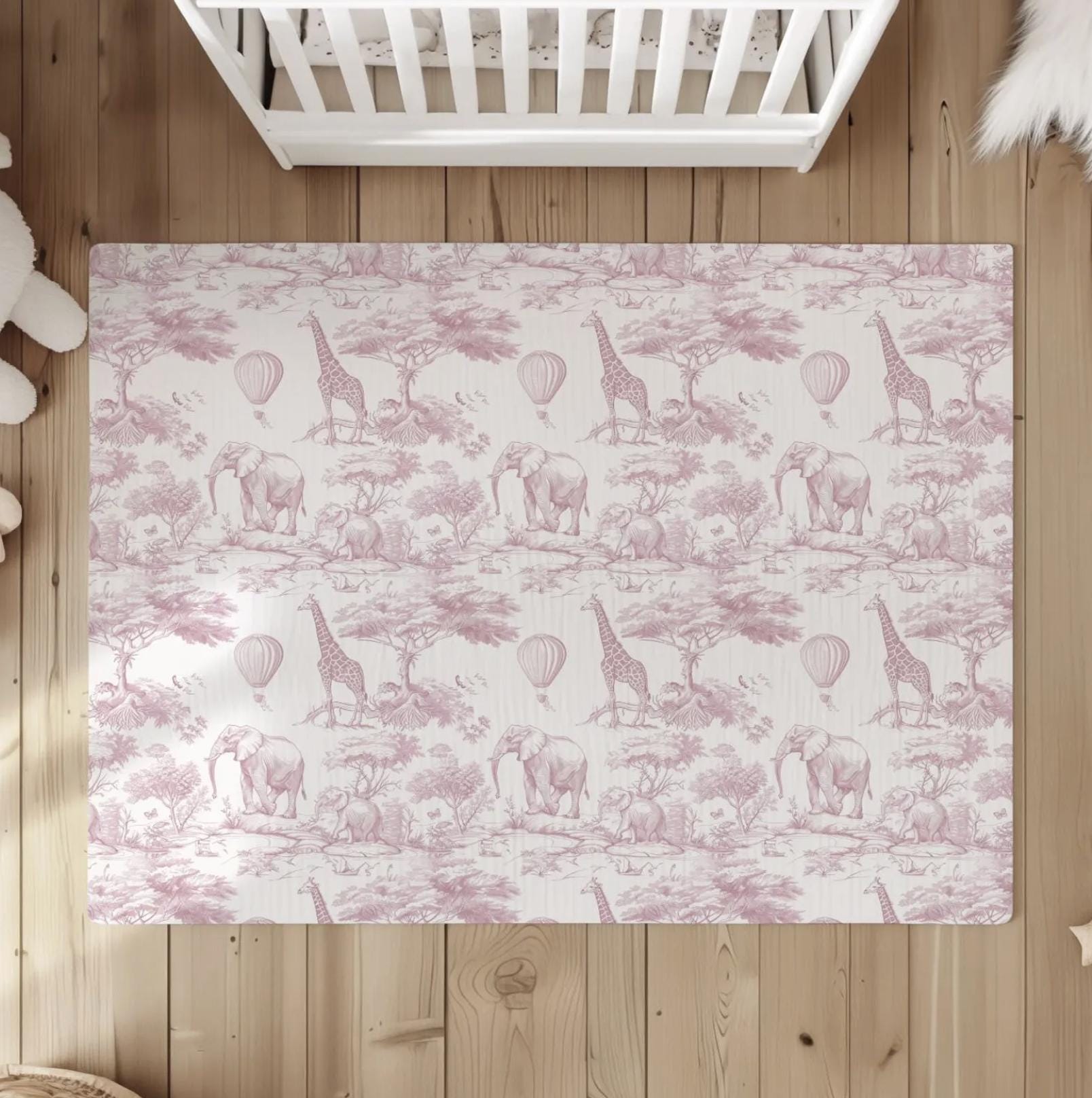 Chinoiserie Toile de Jouy Safari - PINK, Rug, Carpet, kids decor, Children's Room Decor, Kids Rug, Kids Carpet