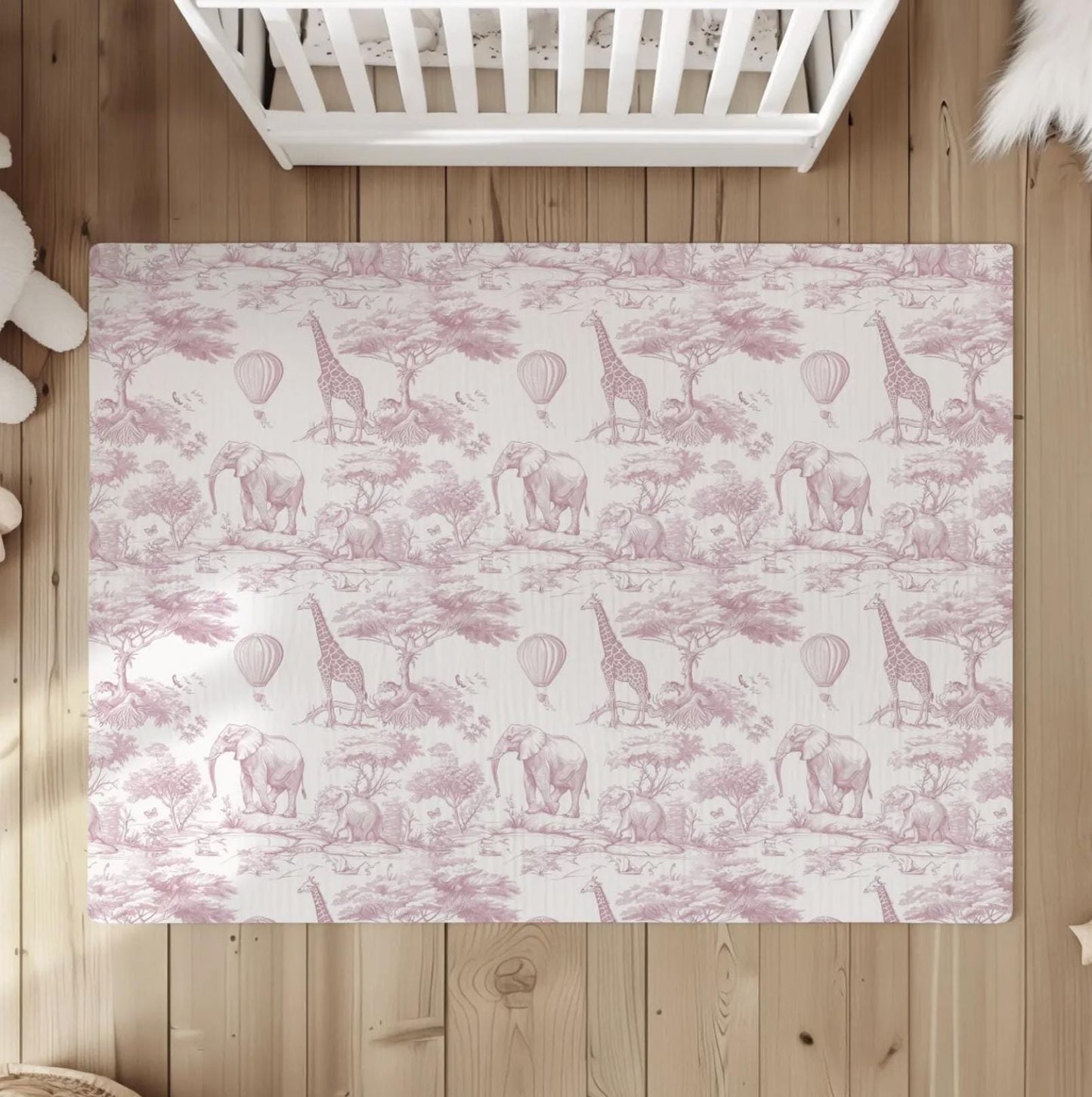 Chinoiserie Toile de Jouy Safari - PINK, Rug, Carpet, kids decor, Children's Room Decor, Kids Rug, Kids Carpet