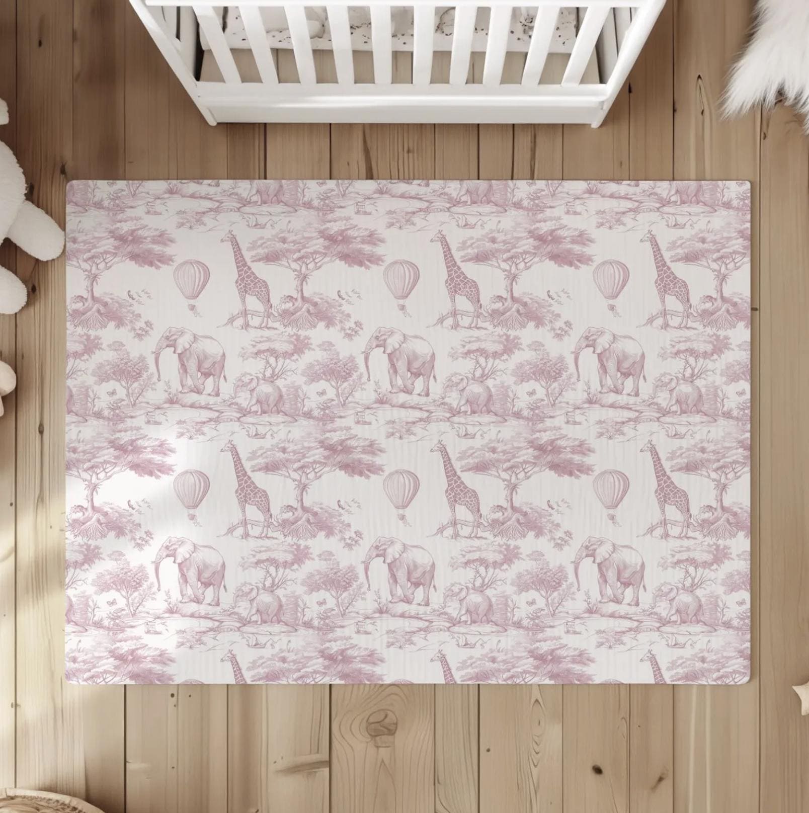 Chinoiserie Toile de Jouy Safari - PINK, Rug, Carpet, kids decor, Children's Room Decor, Kids Rug, Kids Carpet