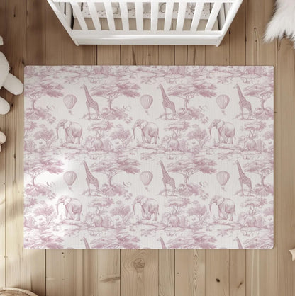 Chinoiserie Toile de Jouy Safari - PINK, Rug, Carpet, kids decor, Children's Room Decor, Kids Rug, Kids Carpet