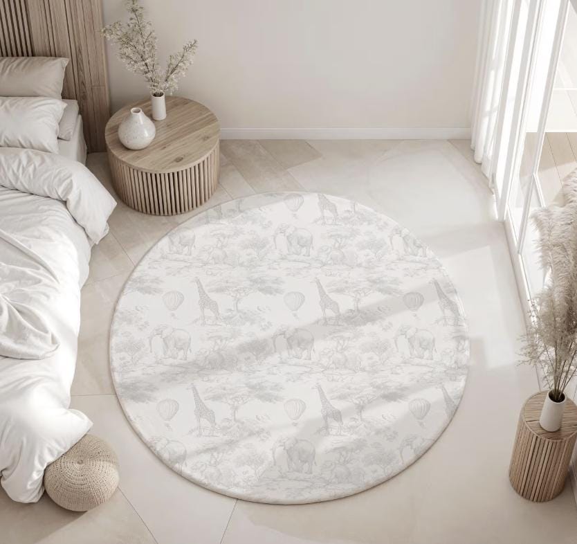 Chinoiserie Toile de Jouy Safari - GREY, Rug, Carpet, kids decor, Children's Room Decor, Kids Rug, Kids Carpet