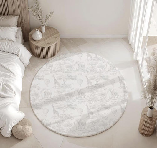 Chinoiserie Toile de Jouy Safari - GREY, Rug, Carpet, kids decor, Children's Room Decor, Kids Rug, Kids Carpet