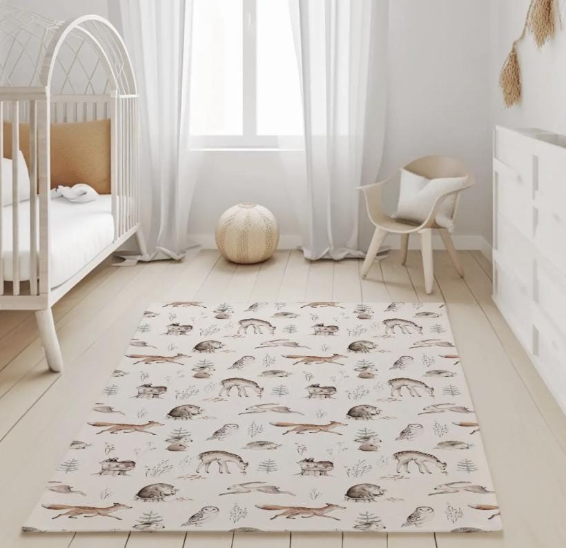 Woodland - Hedgehog and animals Rug, Round Carpet, kids decor, Children's Room Decor, Kids Round Rug, Kids Carpet, decor, Woodland decor