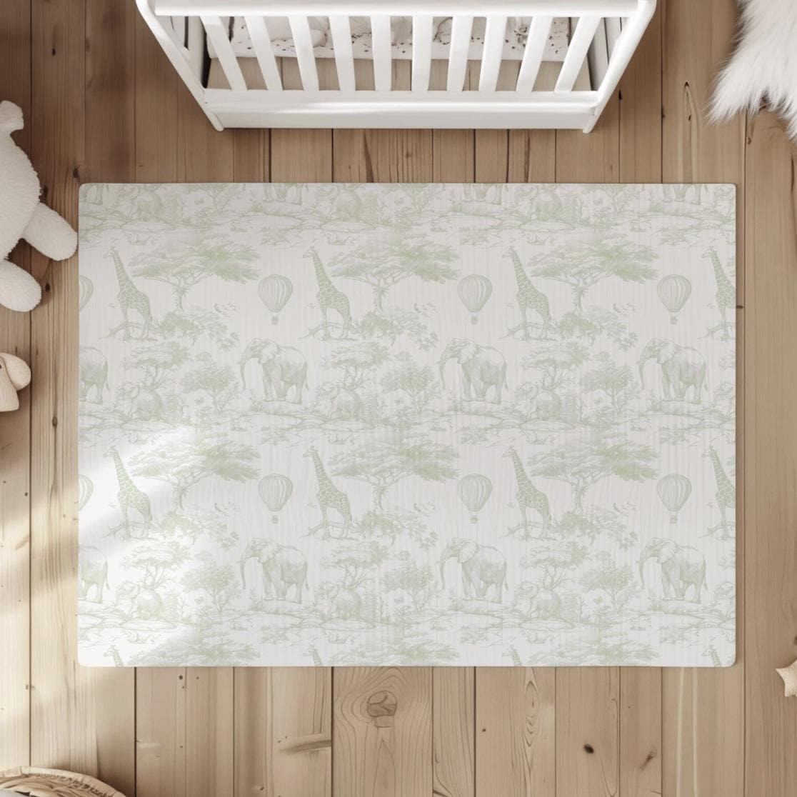 Chinoiserie Toile de Jouy Safari - GREEN, Rug, Carpet, kids decor, Children's Room Decor, Kids Rug, Kids Carpet