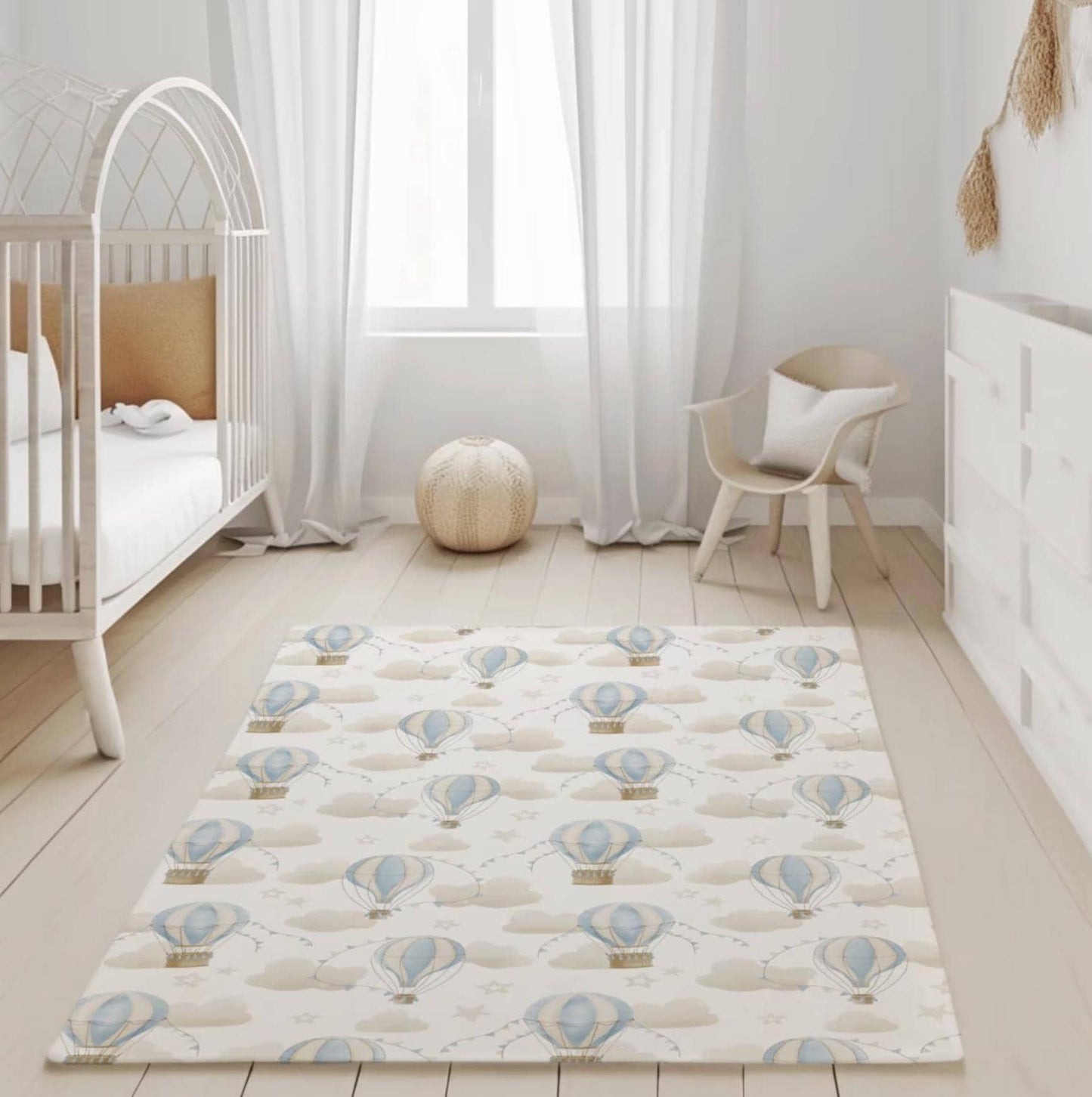 Multiple Hot Air Balloons - Blue, Baby Blue Carpet, kids decor, Children's Room Decor, Kids Rug, Kids Carpet, Hot Air Balloon decor