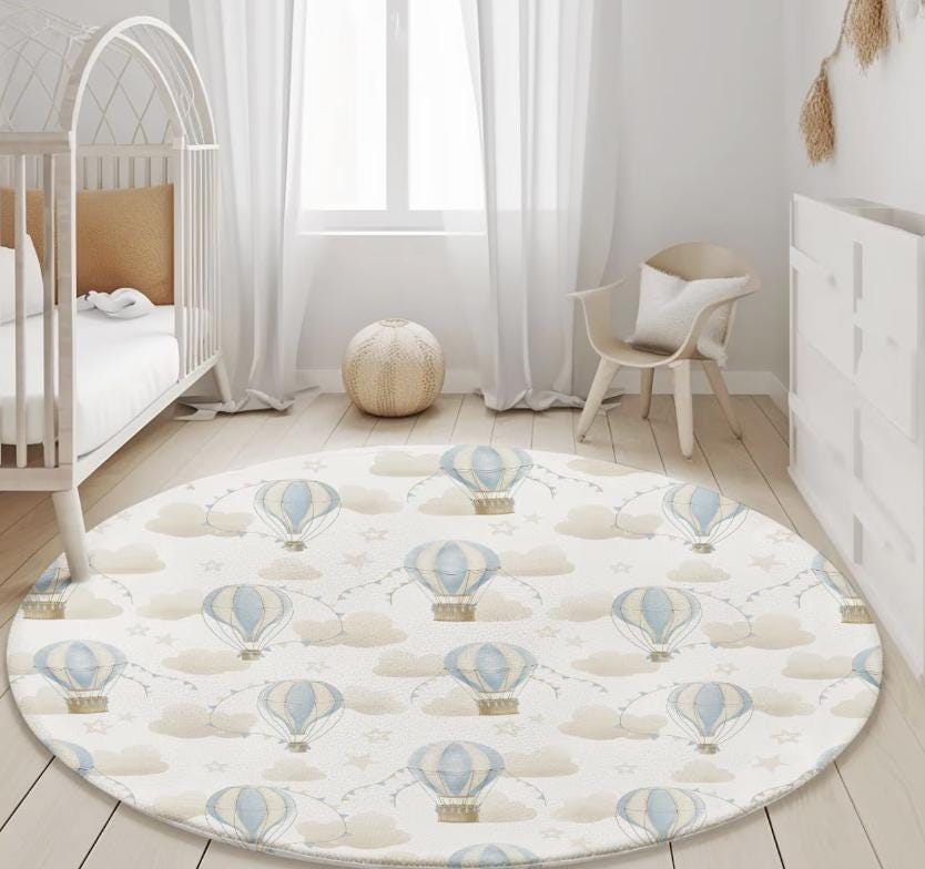 Multiple Hot Air Balloons - Blue, Baby Blue Carpet, kids decor, Children's Room Decor, Kids Rug, Kids Carpet, Hot Air Balloon decor