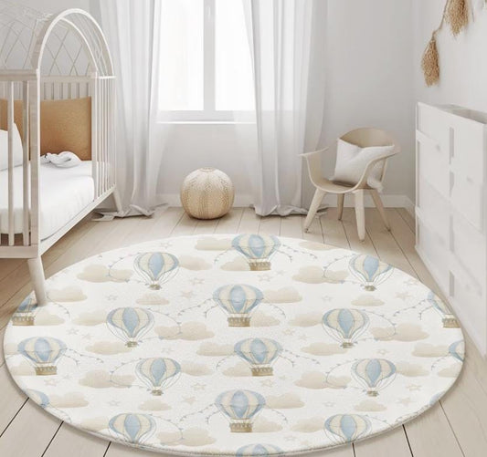 Multiple Hot Air Balloons - Blue, Baby Blue Carpet, kids decor, Children's Room Decor, Kids Rug, Kids Carpet, Hot Air Balloon decor