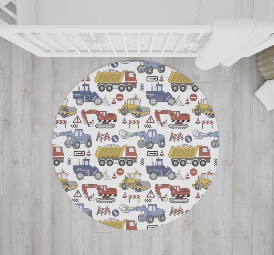 Trucks and Diggers Rug, Round Carpet, kids decor, Children's Room Decor, Kids Round Rug, Kids Carpet, Trucks and Digger decor