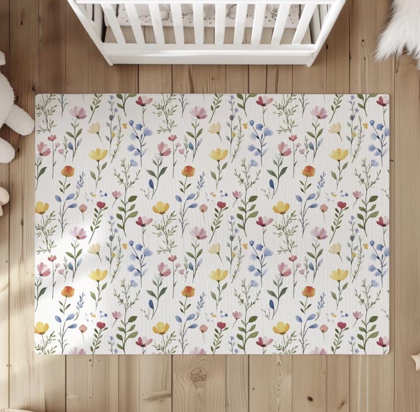 Watercolour Flowers Rug Carpet, kids decor, Children's Room Decor, Kids Rug, Kids Carpet, Colourful, Watercolour Flower Decor
