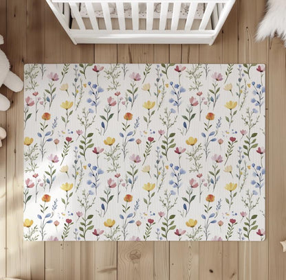 Watercolour Flowers Rug Carpet, kids decor, Children's Room Decor, Kids Rug, Kids Carpet, Colourful, Watercolour Flower Decor