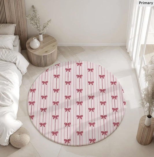 Pink Stripes with Red Bows, Round Rug, Carpet, kids decor, Children's Room Decor, Kids Rug, Kids Carpet, Round bedroom Rug