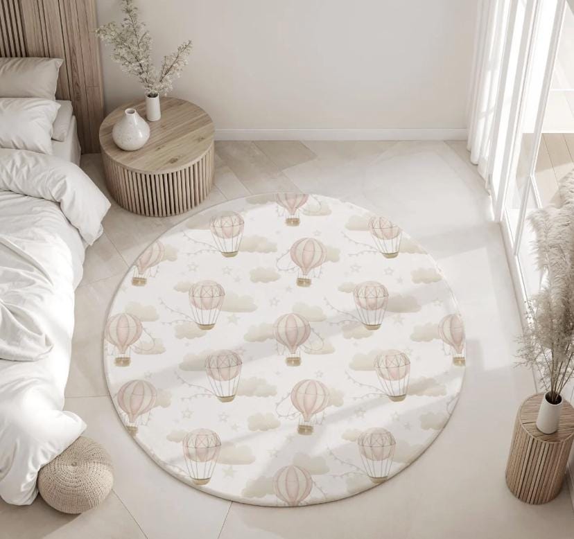 Multiple Hot Air Balloons, PINK Carpet, kids decor, Children's Room Decor, Kids Rug, Kids Carpet, Hot Air Balloon decor