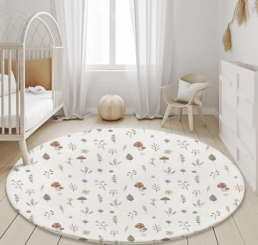 Woodland - Mushroom and Floral Rug, Carpet, kids decor, Children's Room Decor, Kids Rug, Kids Carpet, decor, Woodland decor