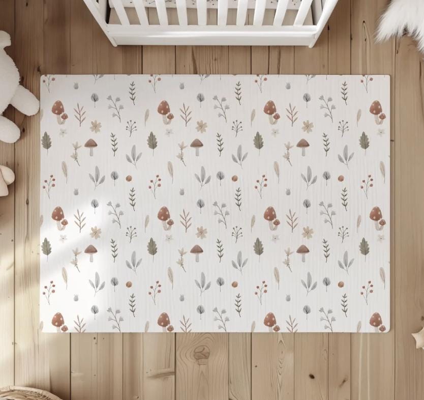 Woodland - Mushroom and Floral Rug, Carpet, kids decor, Children's Room Decor, Kids Rug, Kids Carpet, decor, Woodland decor