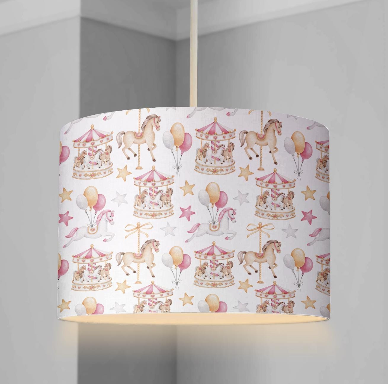 LAMPSHADE - Carousel Pink - Lampshade or Table lampshade - Childrens Room Lampshade - Round Lampshade, Carousel Horse decor