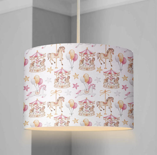 LAMPSHADE - Carousel Pink - Lampshade or Table lampshade - Childrens Room Lampshade - Round Lampshade, Carousel Horse decor